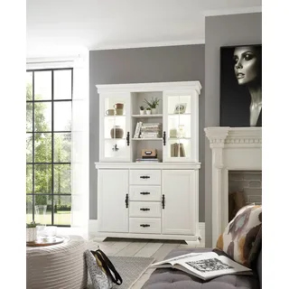 OTTO home Buffet "Royal, Hochschrank im Landhausstil, eleganter Schrank, Küchenschrank" dekorative Rahmenoptik, Metallgriffe, viel Stauraum, 128 cm breit, pinie weiß dekor
