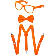 Dress Up America Kids Neon-Hosenträger, Fliege-Zubehörset - Beinhaltet Hosenträger, Fliege und Sonnenbrille. Erhältlich in Grün, Orange, Pink und Gelb (Orange, Kinder)