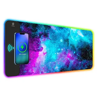 ToLuLu RGB Gaming Wireless Lade-Mauspad, 5/7,5/10/15W 10 Lichtmodi LED-Mauspad Computer Tastatur Matte Mousepad, 800x300x4mm Erweiterte Große Schreibtischmatte für Gaming, MacBook, Laptop, PC, Galaxy