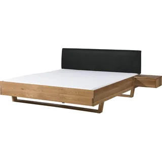 MASSIVMOEBEL24.DE Bett mit Nachttisch rechts Eiche 200x200x85 natur geölt, Kopfteil anthrazit FICHTELBERG #32 - Grau