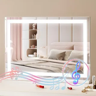 Vevor Hollywood Schminkspiegel mit Beleuchtung, Kosmetikspiegel mit 3 Farbbeleuchtungsmodi, LED-Schminkspiegel mit Lichtern, 5-fache Vergrößerung, Bluetooth, USB, Smart-Touch-Steuerung, 797x547mm