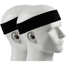 ipow 2 Stück Sport Stirnband Schweißband Anti-Rutsch Unisex Headband ideal für Tennis, Laufen, Crossfit, Fitness für Damen und Herren Schwarz