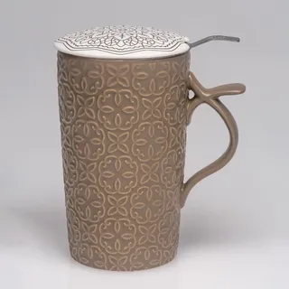 TEA SOUL Raja Becher • Porzellanbecher mit Deckel und perforiertem Filter • Fassungsvermögen 400 ml