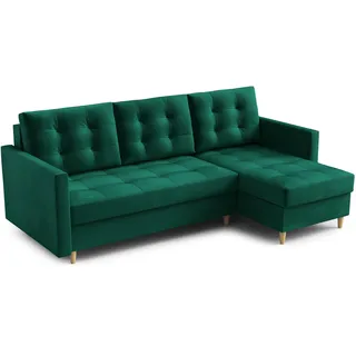 FurMeb24 - Ecksofa DIVO L - Skandinavisch , Sofa mit 2 Bettksten und Schlaffunktion - KRONOS 19 - Grün