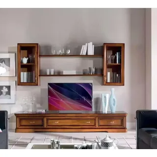 Klassische Wohnwand Wohnzimmer Wandregale Sideboard RTV Braun Lowboard - Braun