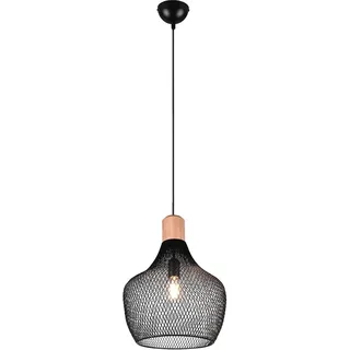 Reality Leuchten Pendelleuchte Valeria R31281932, Metall Schwarz matt, Holz, exkl. 1x E27