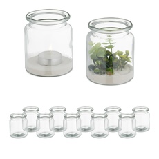 Bild Windlicht, 12er Set, aus Glas, innen & außen, HxD: 9,5 x 8 cm, runde Teelichthalter, Hochzeit, transparent