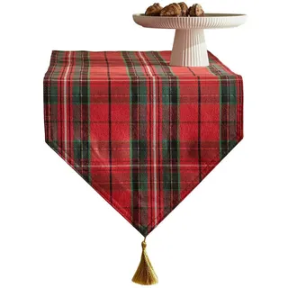 home&you Tischläufer Bestickter Magla, 40x180 cm, Rot Gitter, Weihnachten Deko Tischdecke, Christmas , Kunststoff , 40x1x180 cm , Heimtextilien, Wohntextilien, Tischwäsche, Tischläufer