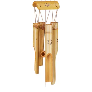 Relaxdays Windspiel Bambus, Holz Klangspiel, wetterfest, für Balkon, Garten, schöner Klang, Feng Shui Deko, 73 cm, Natur, 73 x 7 x 7 cm