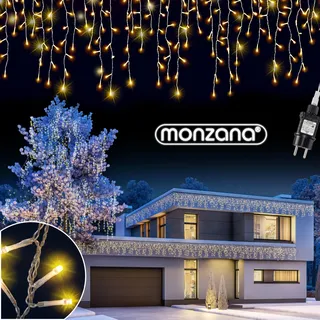 MONZANA® Lichterkette 200 LED Außen Innen 10m Regenlichterkette Lichtervorhang Eisregen Fenster Deko Weihnachten Beleuchtung Warmweiß - Weiß