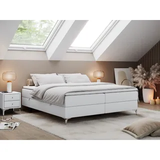 Boxspringbett ohne Kopfteil mit Bettkasten, Bett niedriges Kopfteil, Polsterbett ohne Kopfteil - LESS - 140x200 - Weiß - H3 - Weiß