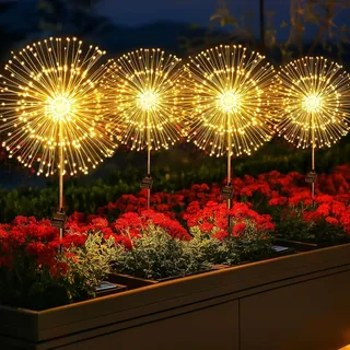 GIACOMO Solarlampen für Außen Garten, 4 Stück 120 LED Gartendeko Solarleuchten für Außen 8 Modi Wasserdicht Solarlichter Pusteblume, Solarstecker Gartenleuchten für Pathway Wege Rasen Balkon Deko