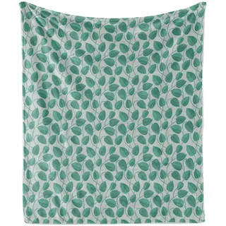 ABAKUHAUS Botanisch Weich Flanell Fleece Decke, Kontinuierliche Muster mit Flourish grünen Garten-Strudel, 175 x 230 cm, Weises Grün Seafoam - Grün