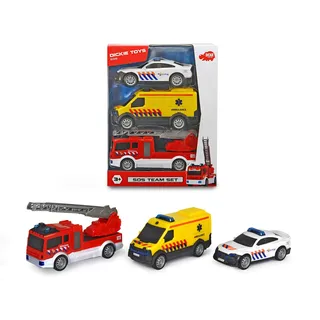 Dickie Toys - SOS Team Set Niederlande, Spielzeugauto mit Freilauf, Polizeiauto, Krankenwagen, Feuerwehrwagen, ab 3 Jahren