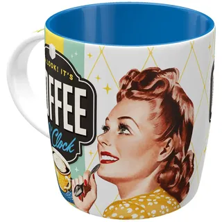 Nostalgic-Art Retro Kaffee-Becher, 330 ml, Coffee O' Clock – Geschenk-Idee für Kaffee-Fans, Keramik-Tasse, Vintage Design