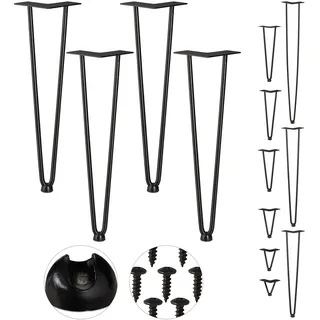 Relaxdays Hairpin Legs, 4er Set, 2 Streben, Metall, Haarnadel Tischbein für Hocker, Tisch & Schrank, 45 cm hoch, schwarz