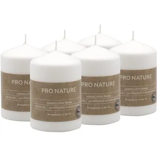 Müller Kerzen PRO NATURE Stumpenkerzen Gepresst - Weiß Stearin Kerzen - 6 Stück - 6,8 x 10 cm - Natürliche Wachs - Paraffin- und Palmölfrei - Unparfümierte - RAL Qualität
