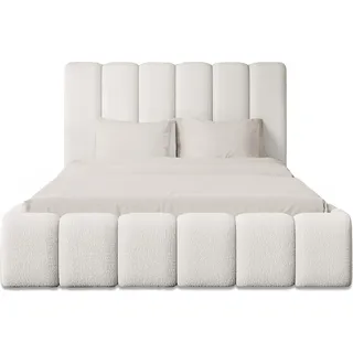 FEDVE Polsterbett Doppelbett Calden Schlafzimmer Bett Bettkasten 200x200x200 cm Weiß (Abriamo 4 - Bouclé) - Weiß