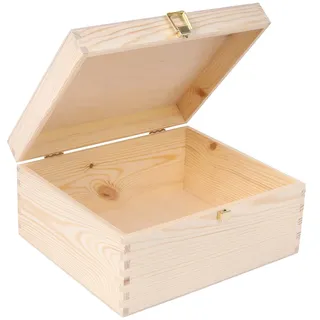 Creative Deco Holzkiste mit Deckel Erinnerungsbox | 29 x 25 x 14 cm | Kiste mit Schloss Aufbewahrungsbox Holzbox Spielzeugkiste Unlackiert Kasten ohne Griffen | Ideal für Wertsachen und Spielzeuge