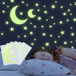 Leuchtsterne Kinderzimmer, 318 Stück Leuchtsterne Selbstklebend Wandsticker, Leuchtsterne Selbstklebend, Sterne Mond Leuchtend Aufkleber Wandsticker im Dunkeln Leuchtende für Kinderzimmer