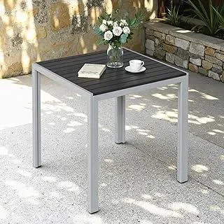 Clevich Gartentisch Wetterfeste, 75x75cm, Outdoor-Esstisch, WPC-Balkontisch, Aluminiumrahmen, Wetterfeste Gartenmöbel, quadratischer Terrassentisch, Silber Grau