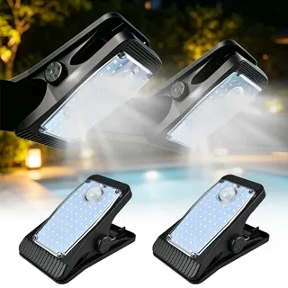 KUWUNG 2 Stück Solarlampen für Außen mit Bewegungsmelder, Wasserdichte Klemmbare Dachrinnen Solarleuchten mit 3 Modi 73 LEDs, Solar Aussenleuchte für Zaun Garten Garage Hof Terrasse Camping