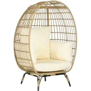 Outsunny Rattansessel in Korbform, für Balkon, Terrasse, Metall, Khaki, 105 x 90 x 148 cm , Beige , Kunststoff , 90x148x105 cm , Gartenmöbel, Loungemöbel, Loungesessel