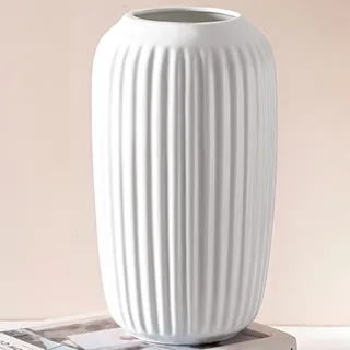 Vase Weiß, Deko Vasen aus Keramik, Blumenvase Modern für Tischdeko Innenbereich - 25 cm, Weiss