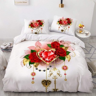 Luowei Bettwäsche 135x200cm 4 Teilig Rot Rosen Bettbezug Set Romantische Blume Wendebettwäsche Microfaser Deckenbezug mit Reißverschluss und 2 Kissenbezüge 80 x 80 cm