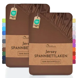 NatureMark 2er Pack Kinder Jersey Spannbettlaken, Spannbetttuch 100% Baumwolle in vielen Größen und Farben MARKENQUALITÄT ÖKOTEX Standard 100 | 70x140 cm - Schoko braun