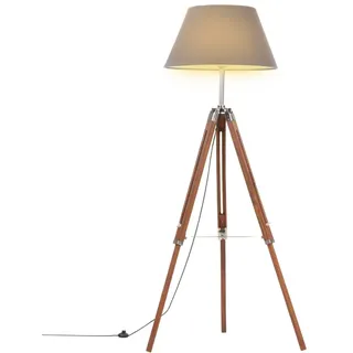 The Living Store Stativlampe Honigbraun und Grau Teak Massivholz 141 cm - Braun