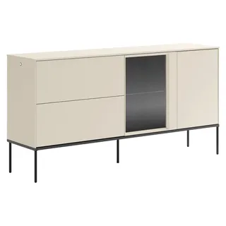 Selsey Bellezo – Sideboard mit beleuchteter Glasvitrine und zwei Schubladen 166 cm, Creme - Creme