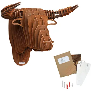 Rerum & Consilium Stierkopf Wanddeko in Edelrost I 48 x 37 x 30 cm I 15 kg I Stier Kopf Deko I Stahl | Tierkopf Skulptur Deko + Montageplatte