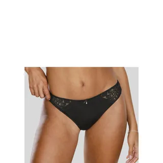 Tanga LASCANA "Flora", Damen, Gr. 40/42, schwarz, Spitze, Obermaterial: 89% Polyamid, 11% Elasthan, Unterhosen Tanga, hinten aus leicht transparenter Spitze