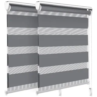 VOUNOT 2er Set Doppelrollo klemmfix ohne Bohren, Duo Rollo Klemmrollo für Fenster und Tür, lichtdurchlässig & verdunkelnd Fensterrollo, 80x150cm, Grau