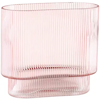 KAYLETIN Geriffelte Vase für Blumen, rosa Glasvasen für Tulpen, moderne Blumenvase, geriffelte Glasvasen für Geburtstag, Hochzeit, Einweihung, Jahrestag, Verlobung, 18 cm