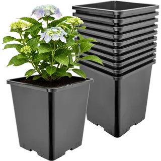 Pflanztopf Kunststoff hoch 20,5 x 20,5 x 23,5 cm (7L) 10er Set eckig mit Drainagelöchern Blumentopf PP Pflanzgefäß für Garten Gewächshaus Balkon Anzucht Innen Außenbereich Schwarz GD-0201