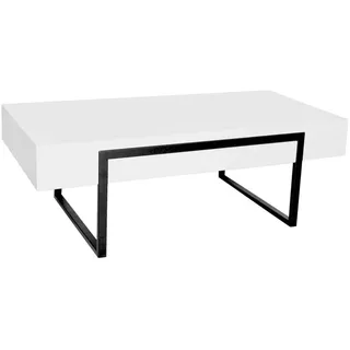 Novel Couchtisch , Schwarz, Weiß , Metall, Holzwerkstoff , 1 Schubladen , rechteckig , U-Form , 60x42x120 cm , Stauraum, einfacher Aufbau , Wohnzimmer, Wohnzimmertische, Couchtische, Couchtische eckig