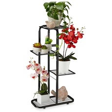 Relaxdays Blumentreppe Metall, 4-stufige Blumenetagere, draußen & drinnen, HBT 81 x 44 x 24,5 cm, Pflanzenregal, schwarz