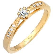 Bild von DIAMORE Ring Damen Blume Motiv Edel mit Diamant (0.16 ct.) Blume aus 585 Gelbgold