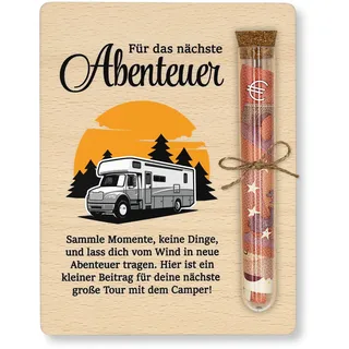 ZUKLA Verpackung Geldgeschenk Camper - 13 x 10 cm - mit Reagenzglas - Geschenk für Camper Wohnmobil - Wohnwagen Spardose - Reisegutschein Geschenk Verpackung - Handmade