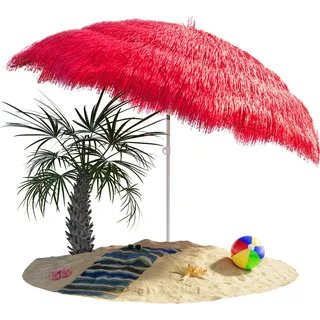 KINGSLEEVE® Sonnenschirm Hawaii Ø160cm Neigbar Höhenverstellbar UV Schutz 30+ Groß Rund Balkon Strand Strohschirm Strandschirm Bast Hawaiischirm Rot - Rot