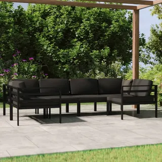 The Living Store 6-tlg. Garten-Lounge-Set mit Kissen Aluminium Anthrazit - Grau