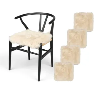 Nordic Sheep Lammfell Kissen 40x40 cm | 4er Pack | Weiches Fell für Stühle & Sofa | Gemütliches Sitzkissen & Lammfell Sitzauflage im schönen nordischen Stil | Farbe: Beige