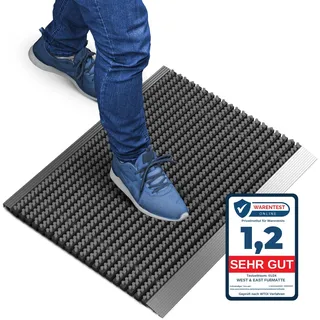 Fußmatte außen alu mit Bürsten grau, Schmutzfangmatte 40 x 60 cm, Fußmatte Aussenbereich, Aluminium Türmatte außen, Fußabtreter außen, Schuhabstreifer Hauseingang, Bürstenmatte outdoor, Abtreter