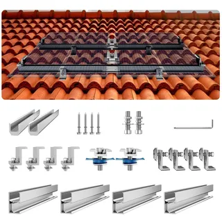 Vevor Solarmodul Halterungen Kit mit 4x 760 mm Schienen und 4x Endklemmen