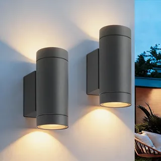 EBION 2 StüCk Wandleuchten AußEn Gu10, Up And Down Leuchten Aussen, Aluminium Aussenleuchte AußEnlampe Wand, FüR Garten Terrasse Balkon Eingang, IP65 Wasserdicht, Anthrazit(Ohne Leuchtmittel)