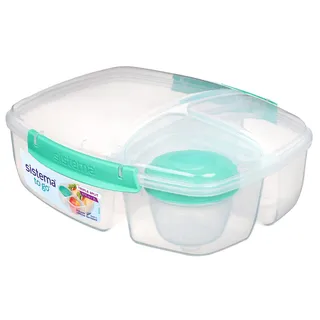 Sistema TO GO Triple Split Brotdose mit Joghurtbehälter | 2L luftdichter und stapelbarer Lunchbox für Kinder & Erwachsene | BPA-frei | türkis