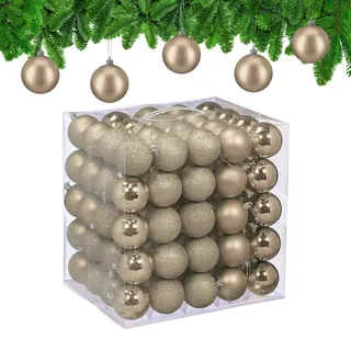 Relaxdays Weihnachtskugeln 100er Set, Kunststoff, D: 6cm, runde Weihnachtsbaumdeko, Baumschmuck bruchsicher, Champagner