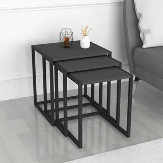 Beistelltisch Sunnfjord 3er Set Couchtisch Anthrazit Wohnzimmertisch modern Metallgestell Satztisch rechteckig Kaffeetisch - Grau